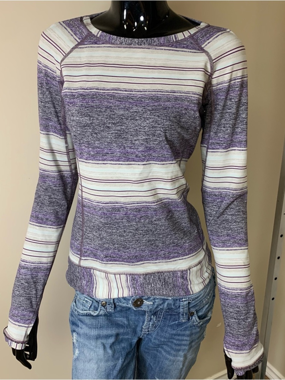 Lululemon Race Your Pace Long Sleeve Osaka Stripe Black Grape Size 6 Running Top